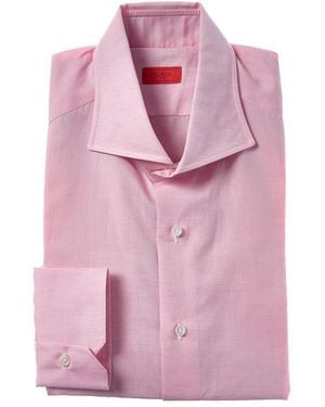 Isaia Mix Linen-Blend Dress Shirt - Pink