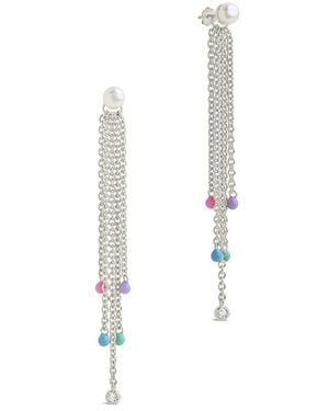 Sterling Forever Rhodium Plated 5mm Pearl Cz Delmare Dangle Earrings - White