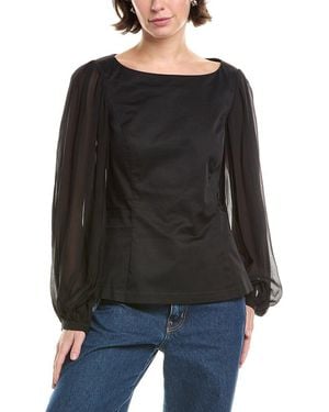 Rebecca Taylor Sheer Sleeve Top - Black