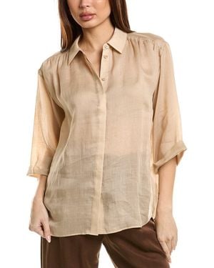 Lafayette 148 New York Cuffed Sleeve Drop Shoulder Blouse - Natural