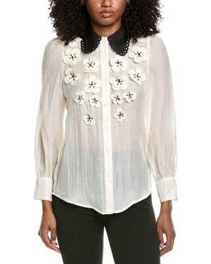 Beulah London Floral Accent Blouse - White