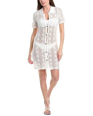 Salty Lemon Shell Knit Shirtdress - White
