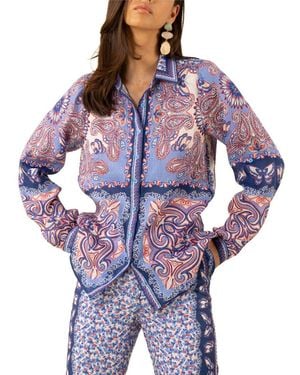 Hale Bob Harlee Long Sleeve Linen Top - Purple