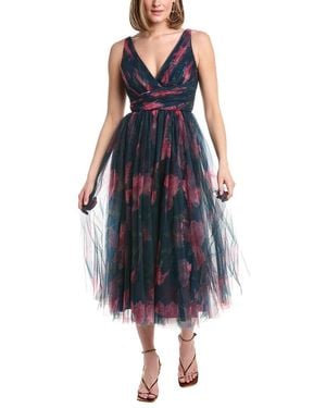 Rene Ruiz Sleeveless Plunging Neckline Textured Gown - Blue