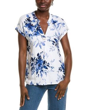 Ellen Tracy Front Pleat Linen-Blend Top - Blue