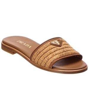 Prada Logo Raffia Sandal - Brown