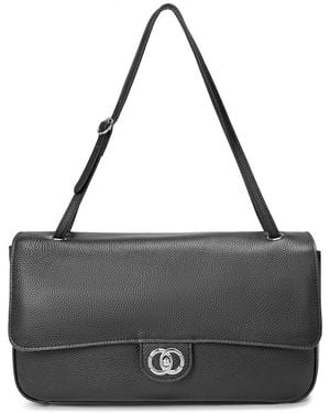 Tiffany & Fred Paris Premium Pebbled Leather Turnlock Shoulder Bag - Black