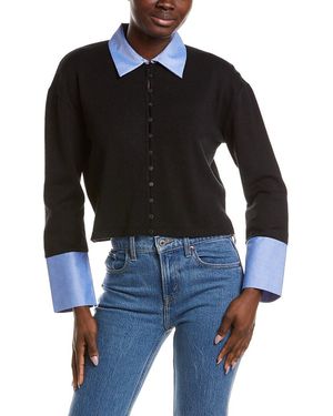 NAADAM Mixed Media Button Down Cashmere-Blend Shirt - Black
