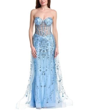 Jovani Illusion Bodice Mermaid Dress - Blue