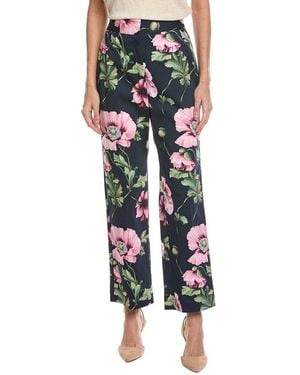 Oscar de la Renta Zip Front Flare Leg Poppies Cott - Black