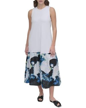 DKNY Mix Media Midi Dress - Blue