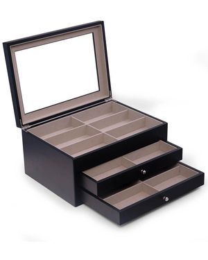 Bey-berk Wood 18-Sunglass Storage Box - Black