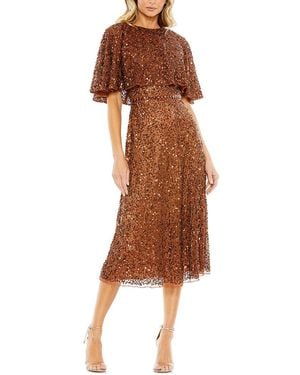 Mac Duggal Embellished Cape High-Neck Midi Dress - Brown