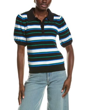 Tahari Half Button Down Shirt - Blue