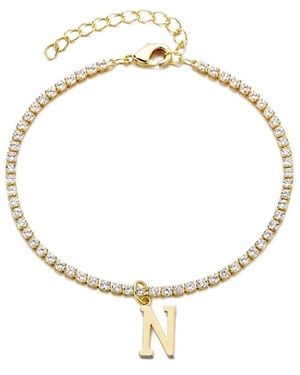 Adornia 14K Plated Crystal Initial Charm Tennis Bracelet - Metallic