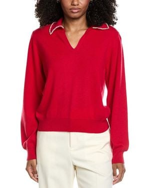 Brodie Cashmere Pearl Collar Wool & Cashmere-Blend Jumper - Red