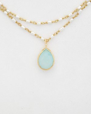 Rachel Reinhardt Jewelry 14k Over Silver Chalcedony & 3-4mm Pearl Necklace - Blue