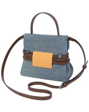 Tiffany & Fred Paris Denim & Leather Belted Mini Satchel - Blue