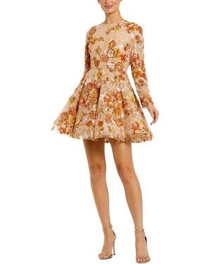 Mac Duggal High Neck Long Sleeve Sequin A Line Mini Dress - White