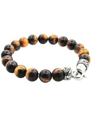 Jane Basch Steel Tiger's Eye Bead Bracelet - Metallic