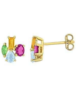 Rina Limor 1.20 Ct. Tw. Citrine, Rhodolite, Sky Topaz, Tsavorite Cluster Stud Earrings - White