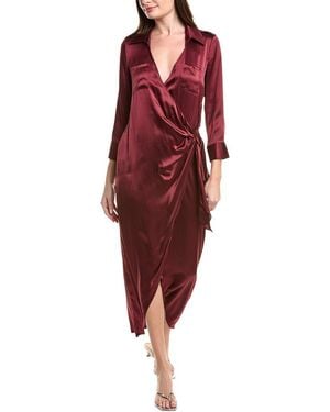L'Agence Kadi Long Silk Wrap Dress - Red