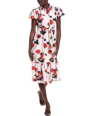 Laundry by Shelli Segal Flutter Sleeve Button Down Shirtdress - Red