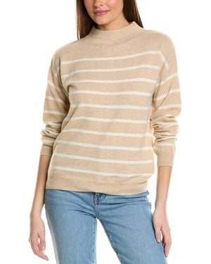 Amicale Cashmere Jersey Striped Funnel Neck Cashmere Jumper - Blue