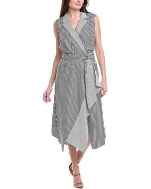 Anne Klein Plus Handkerchief Hem Collar Wrap Midi Dress - Gray