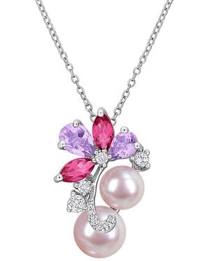 Rina Limor 2.31 Ct. Tw. Rose De France, Multi- Topaz & 8.5-9Mm Pearl Pendant Necklace - Pink