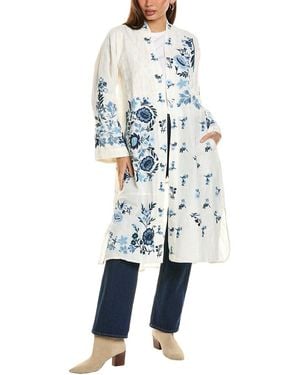 Johnny Was Embroidered Linen Silk Kimono - Blue