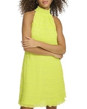Kensie Smocked Embroidered Woven Mini Dress - Yellow