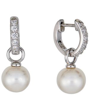 Belpearl Silver 8-9mm Pearl Cz Hoops - Metallic