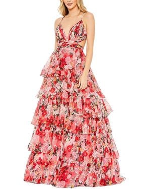 Mac Duggal Pointed Chiffon Cut Out Ballgown - Red