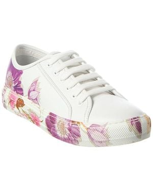 Ferragamo Borg Print Leather Trainer - White