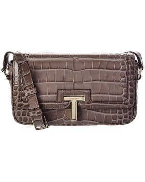 Tom Ford Croc-Embossed Leather Shoulder Bag - Gray