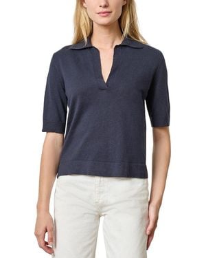 Lilla P Elbow Sleeve Linen-Blend Polo Jumper - Blue