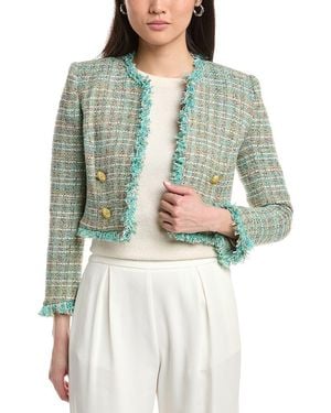 L'Agence Clydie Tweed Cropped Blazer - Green