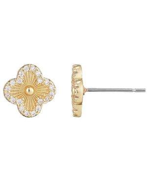 Adornia 14K Plated Cz Button Clover Halo Stud Earrings - White