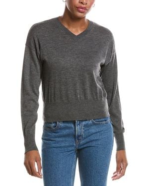Autumn Cashmere Long Sleeve High V-Neck Cashmere Jumper - Grey
