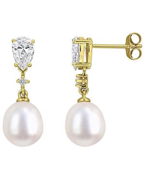 Created Forever 14K 1.00 Ct. Tw. Lab-Grown Diamond & 8-8.5 Mm Pearl Earrings - White