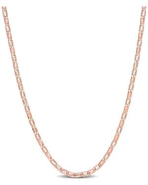 Italian Silver 18K Rose Over Fancy Rectangular Rolo Chain Necklace - Metallic