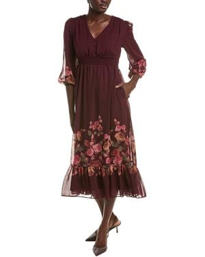 Maison Tara Long Sleeve Midi Dress - Red