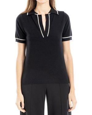 Max Studio V-Neck Polo Top - Black