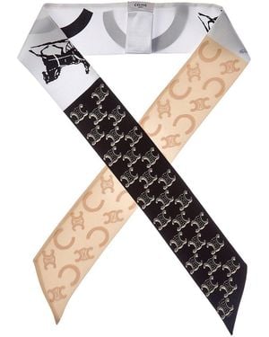 Celine Logo Silk Ribbon Scarf - Black