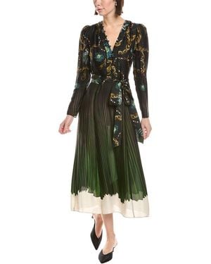 Marchesa Printed Georgette Midi Dress - Green