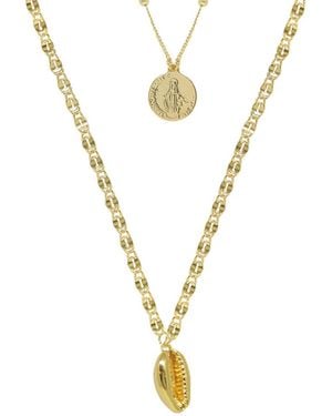 Ettika 18K Plated Shell & Medallion Necklace Set - Metallic
