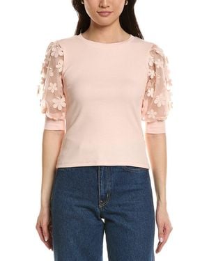 Truth Sheer Embroidered Puff Sleeve Top - Blue