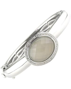 Gemstones Stainless Steel 0.04 Ct. Tw. Diamond & Agate Bangle Bracelet - White