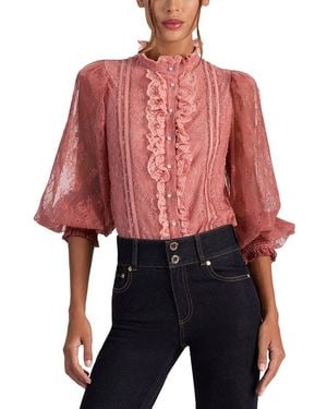 Alice + Olivia Eugenia Mock Neck Lace Detail Top - Red